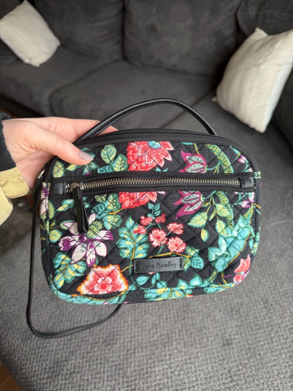 Vera Bradley Black Quilted Floral Crossbody with Multicolor Blooms